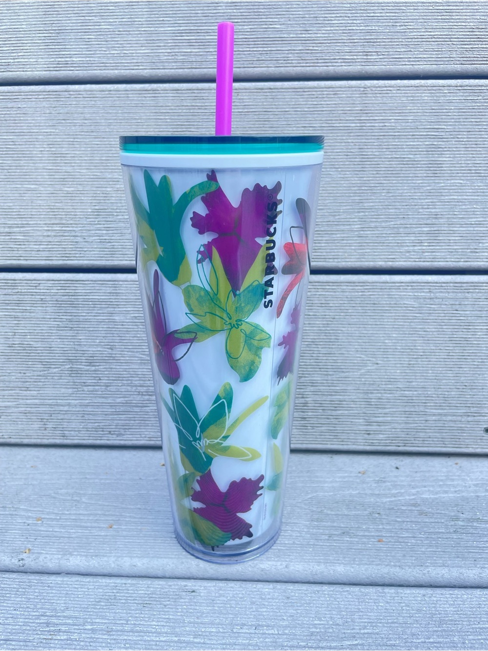 STARBUCKS Spring 2022 White Floral Cold Cup Venti Tumbler 24oz w/ straw NEW